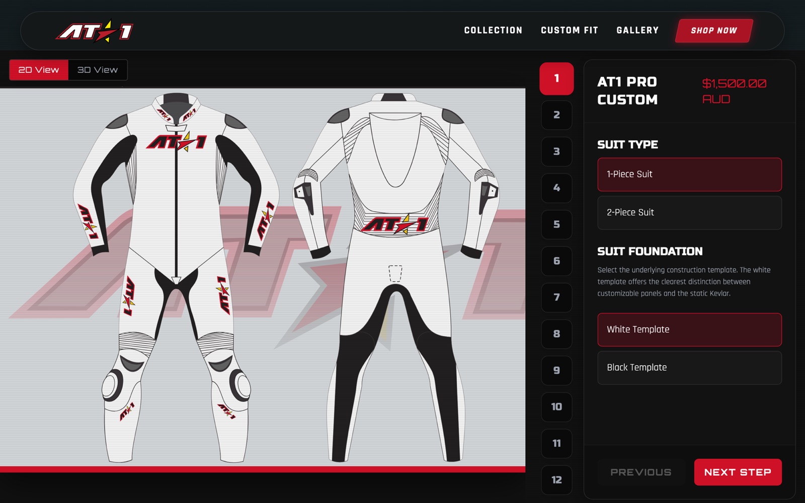 AT1 Pro Race Suits — custom suit builder