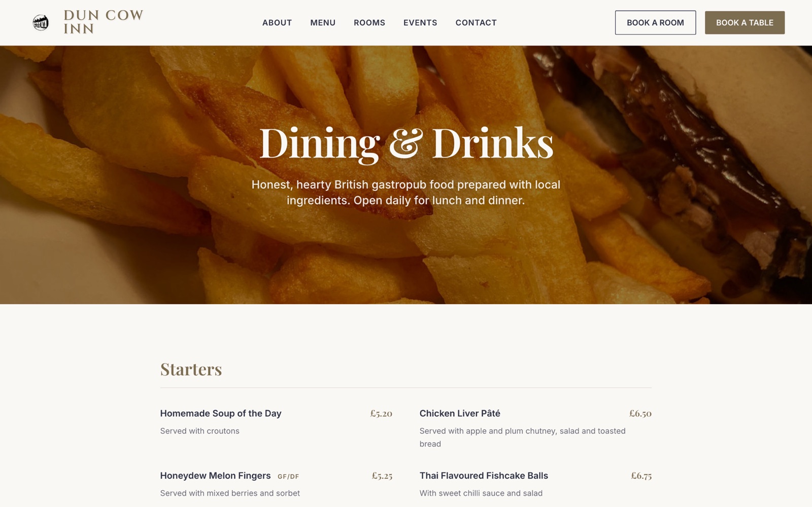 The Dun Cow Inn — Seasonal menus